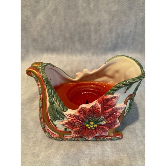 Fitz & Floyd Candle Sleigh "For All Seasons" Christmas Holiday Decor Poinsettia - Picture 8 of 12